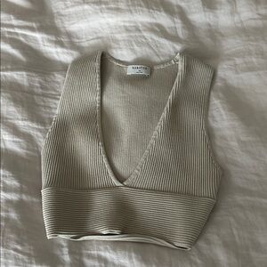 Babaton Beige Ribbed Knit Top